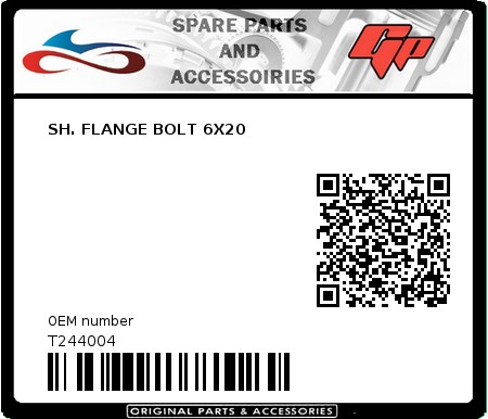 Product image: Tomos - T244004 - SH. FLANGE BOLT 6X20  0