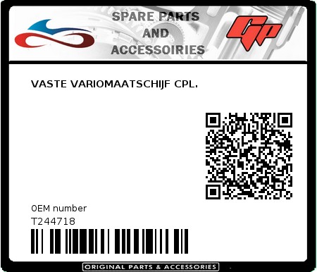 Product image: Tomos - T244718 - VASTE VARIOMAATSCHIJF CPL.  0