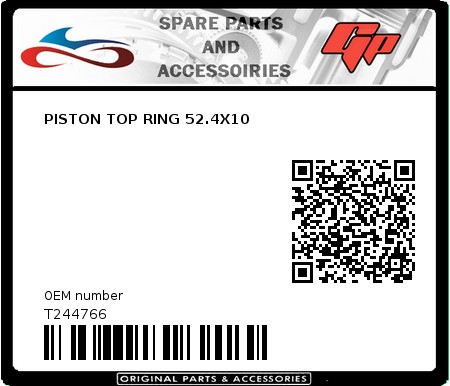 Product image: Tomos - T244766 - PISTON TOP RING 52.4X10  0