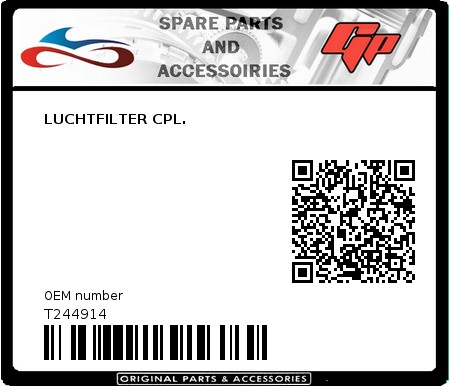 Product image: Tomos - T244914 - LUCHTFILTER CPL.  0