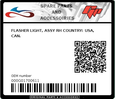 Product image: Derbi - 000G01700611 - FLASHER LIGHT, ASSY RH COUNTRY: USA, CAN. 