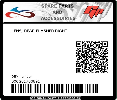 Product image: Derbi - 000G01700891 - LENS, REAR FLASHER RIGHT  