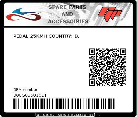 Product image: Derbi - 000G03501011 - PEDAL 25KMH COUNTRY: D. 