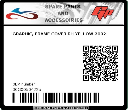 Product image: Derbi - 00G00504225 - GRAPHIC, FRAME COVER RH YELLOW 2002  