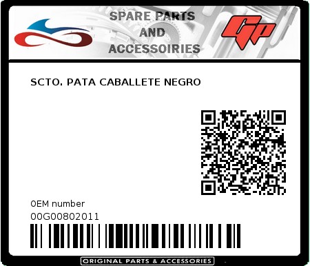 Product image: Derbi - 00G00802011 - SCTO. PATA CABALLETE NEGRO 