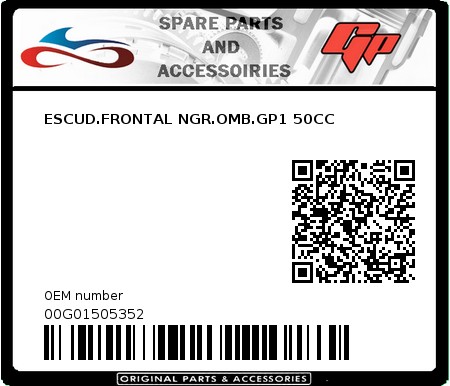 Product image: Derbi - 00G01505352 - ESCUD.FRONTAL NGR.OMB.GP1 50CC 