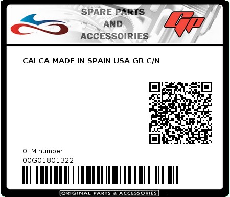 Product image: Derbi - 00G01801322 - CALCA MADE IN SPAIN USA GR C/N 