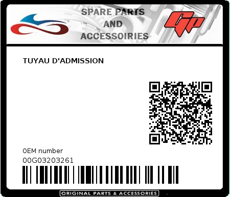 Product image: Derbi - 00G03203261 - TUYAU D'ADMISSION 