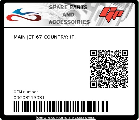 Product image: Derbi - 00G03213031 - MAIN JET 67 COUNTRY: IT. 