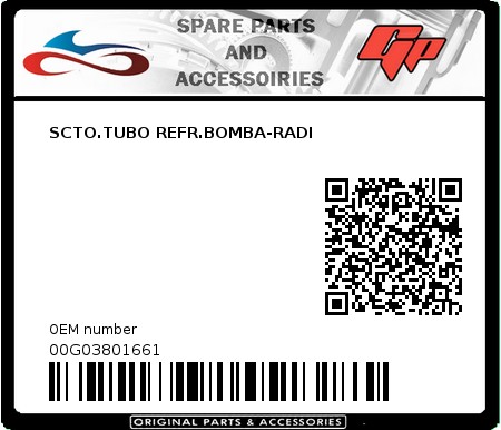 Product image: Derbi - 00G03801661 - SCTO.TUBO REFR.BOMBA-RADI  0