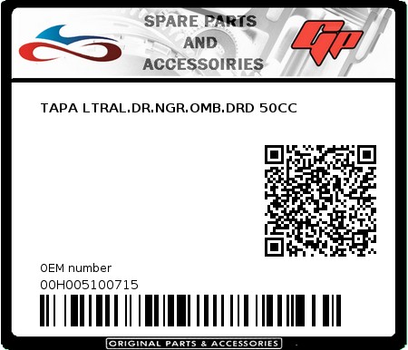 Product image: Derbi - 00H005100715 - TAPA LTRAL.DR.NGR.OMB.DRD 50CC 