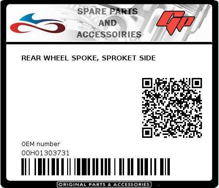 Product image: Derbi - 00H01303731 - REAR WHEEL SPOKE, SPROKET SIDE   0