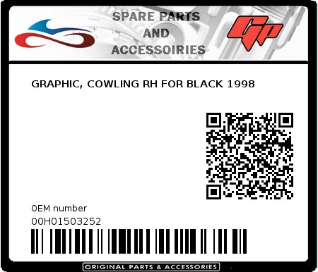 Product image: Derbi - 00H01503252 - GRAPHIC, COWLING RH FOR BLACK 1998  