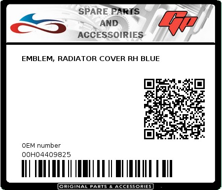 Product image: Derbi - 00H04409825 - EMBLEM, RADIATOR COVER RH BLUE  