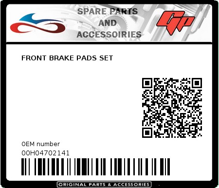 Product image: Derbi - 00H04702141 - FRONT BRAKE PADS SET   0