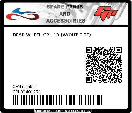 Product image: Derbi - 00L02401271 - REAR WHEEL CPL 10 (W/OUT TIRE)  0