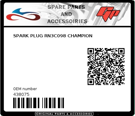 Product image: Derbi - 438075 - SPARK PLUG RN3C098 CHAMPION  0