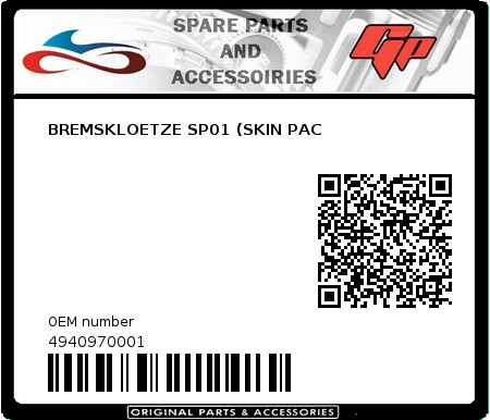 Product image: Derbi - 4940970001 - BREMSKLOETZE SP01 (SKIN PAC 