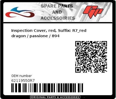 Product image: Derbi - 62119550R7 - Inspection Cover, red, Suffix: R7_red dragon / passione / 894  0