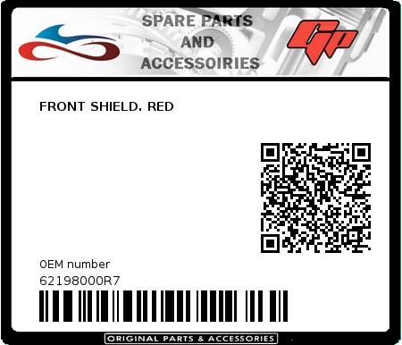 Product image: Derbi - 62198000R7 - FRONT SHIELD. RED 