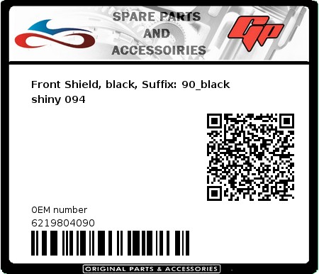 Product image: Derbi - 6219804090 - Front Shield, black, Suffix: 90_black shiny 094 