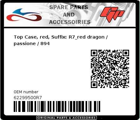 Product image: Derbi - 62299500R7 - Top Case, red, Suffix: R7_red dragon / passione / 894 