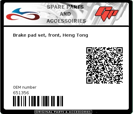 Product image: Derbi - 651356 - Brake pad set, front, Heng Tong  0
