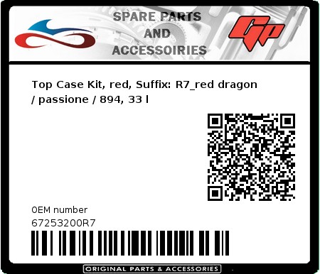 Product image: Derbi - 67253200R7 - Top Case Kit, red, Suffix: R7_red dragon / passione / 894, 33 l 