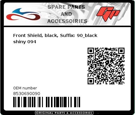 Product image: Derbi - 8530690090 - Front Shield, black, Suffix: 90_black shiny 094  0