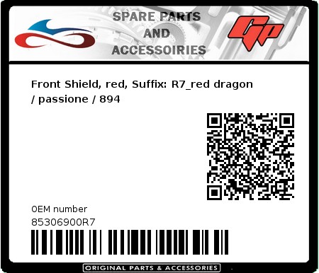 Product image: Derbi - 85306900R7 - Front Shield, red, Suffix: R7_red dragon / passione / 894  0