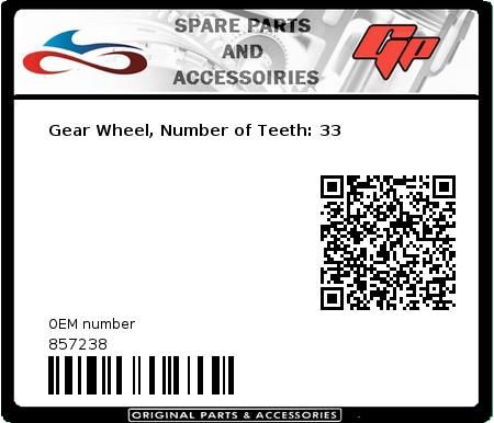 Product image: Derbi - 857238 - Gear Wheel, Number of Teeth: 33  0