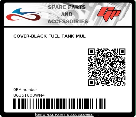 Product image: Derbi - 86351600WN4 - COVER-BLACK FUEL TANK MUL 