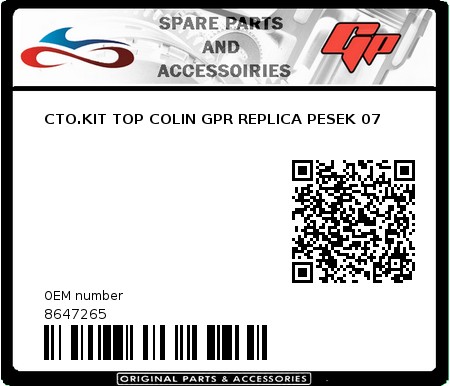 Product image: Derbi - 8647265 - CTO.KIT TOP COLIN GPR REPLICA PESEK 07  0