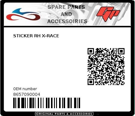 Product image: Derbi - 8657090004 - STICKER RH X-RACE 