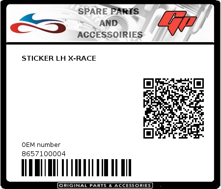 Product image: Derbi - 8657100004 - STICKER LH X-RACE 