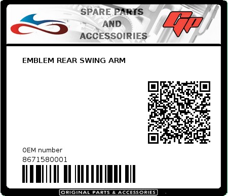 Product image: Derbi - 8671580001 - EMBLEM REAR SWING ARM  0