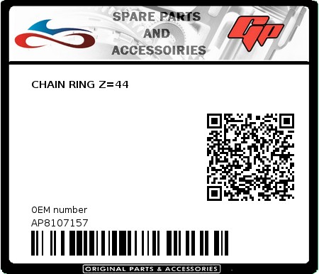 Product image: Derbi - AP8107157 - CHAIN RING Z=44 