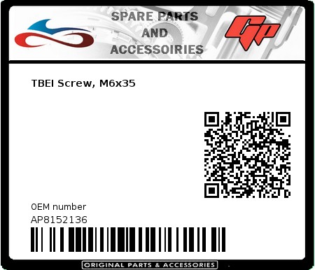 Product image: Derbi - AP8152136 - TBEI Screw, M6x35  0