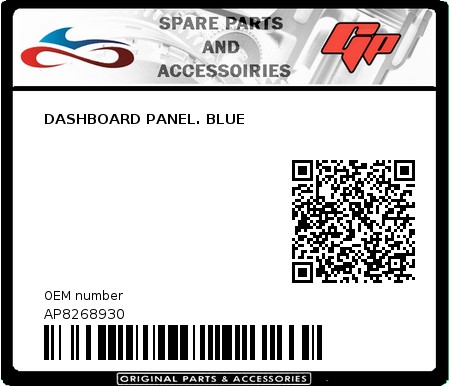 Product image: Derbi - AP8268930 - DASHBOARD PANEL. BLUE  0