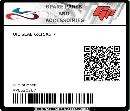 Product image: Derbi - AP8520287 - OIL SEAL 6X15X5.7 