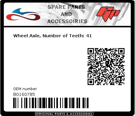 Product image: Derbi - B0160785 - Wheel Axle, Number of Teeth: 41  0