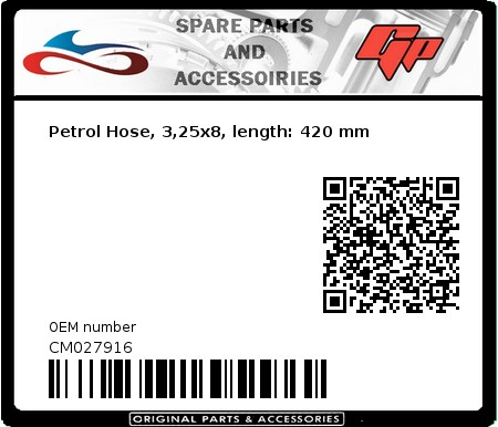 Product image: Derbi - CM027916 - Petrol Hose, 3,25x8, length: 420 mm 