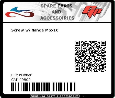 Product image: Derbi - CM149802 - Screw w/ flange M6x10  0