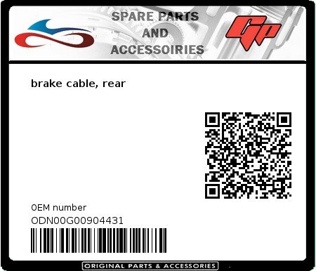 Product image: Derbi - ODN00G00904431 - brake cable, rear  0