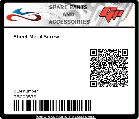 Product image: Derbi - RB000579 - Sheet Metal Screw 