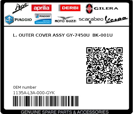 Product image: Sym - 1135A-L3A-000-GYK - L. OUTER COVER ASSY GY-7450U  BK-001U  0