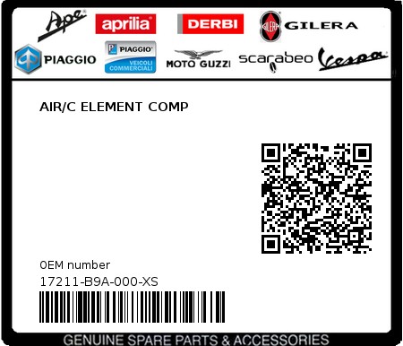 Product image: Sym - 17211-B9A-000-XS - AIR/C ELEMENT COMP 