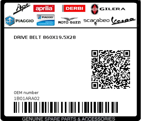 Product image: Sym - 1B01ARA02 - DRIVE BELT 860X19.5X28  0