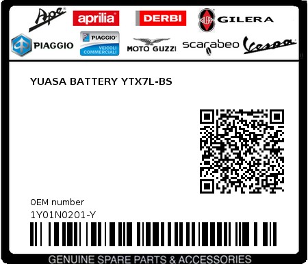 Product image: Sym - 1Y01N0201-Y - YUASA BATTERY YTX7L-BS  0