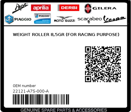 Product image: Sym - 22121-A7S-000-A - WEIGHT ROLLER 8,5GR (FOR RACING PURPOSE)  0